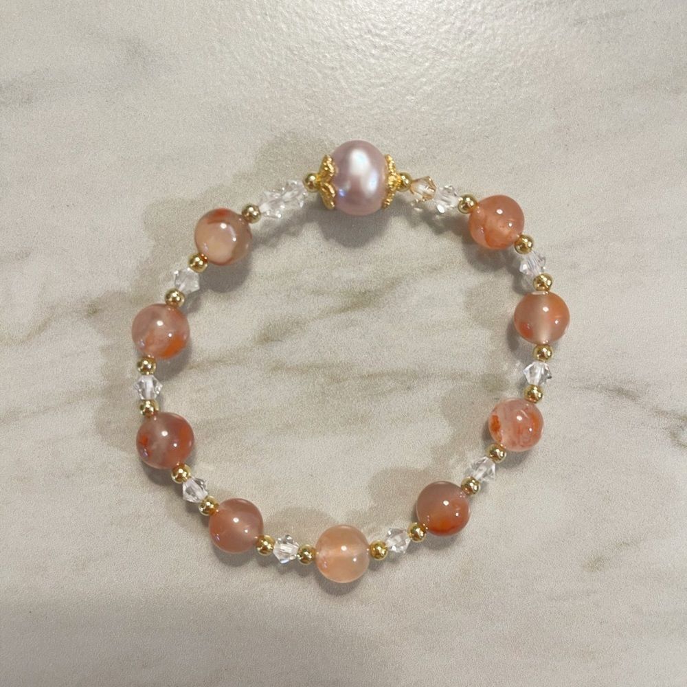 Freshwater Pearl & Agate Stones Beaded Bracelet